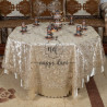 Nappe de table MOUZOUNA, beige motif fleurs en skalli - ronde 180x180cm, sous-nappe ronde 220 cm