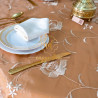 Nappe de table tulle , Orange motif fleurs blanches -  Ronde  180x180cm - sous-nappe 220 cm diamètre - 8 serviettes